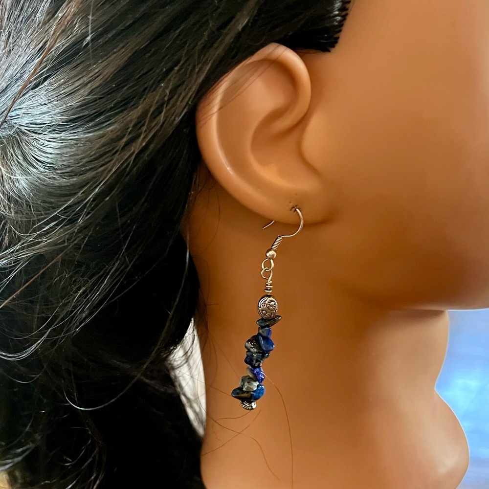 Blue gemstone wire pierced earrings jewelry - Picture 4 of 16
